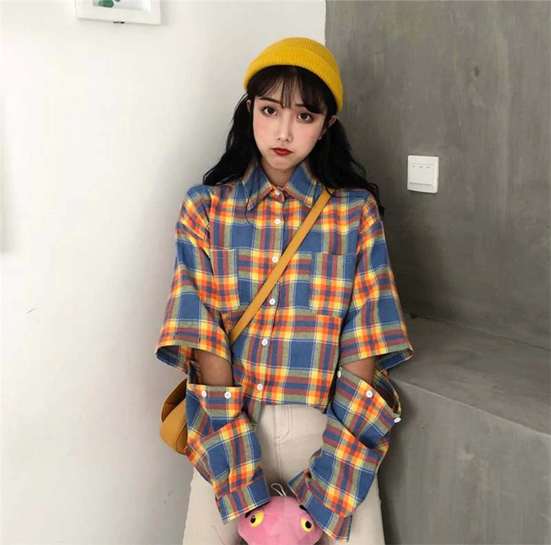 Camisa a cuadros con mangas empalmadas