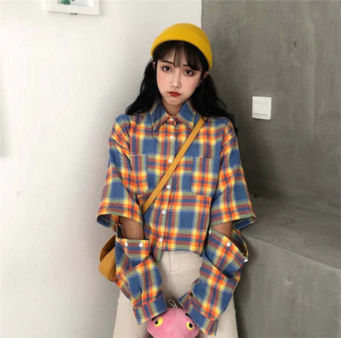 Camisa a cuadros con mangas empalmadas