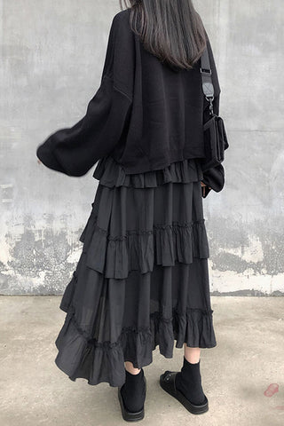 High Waist Long Ruffle Ruched Skirts