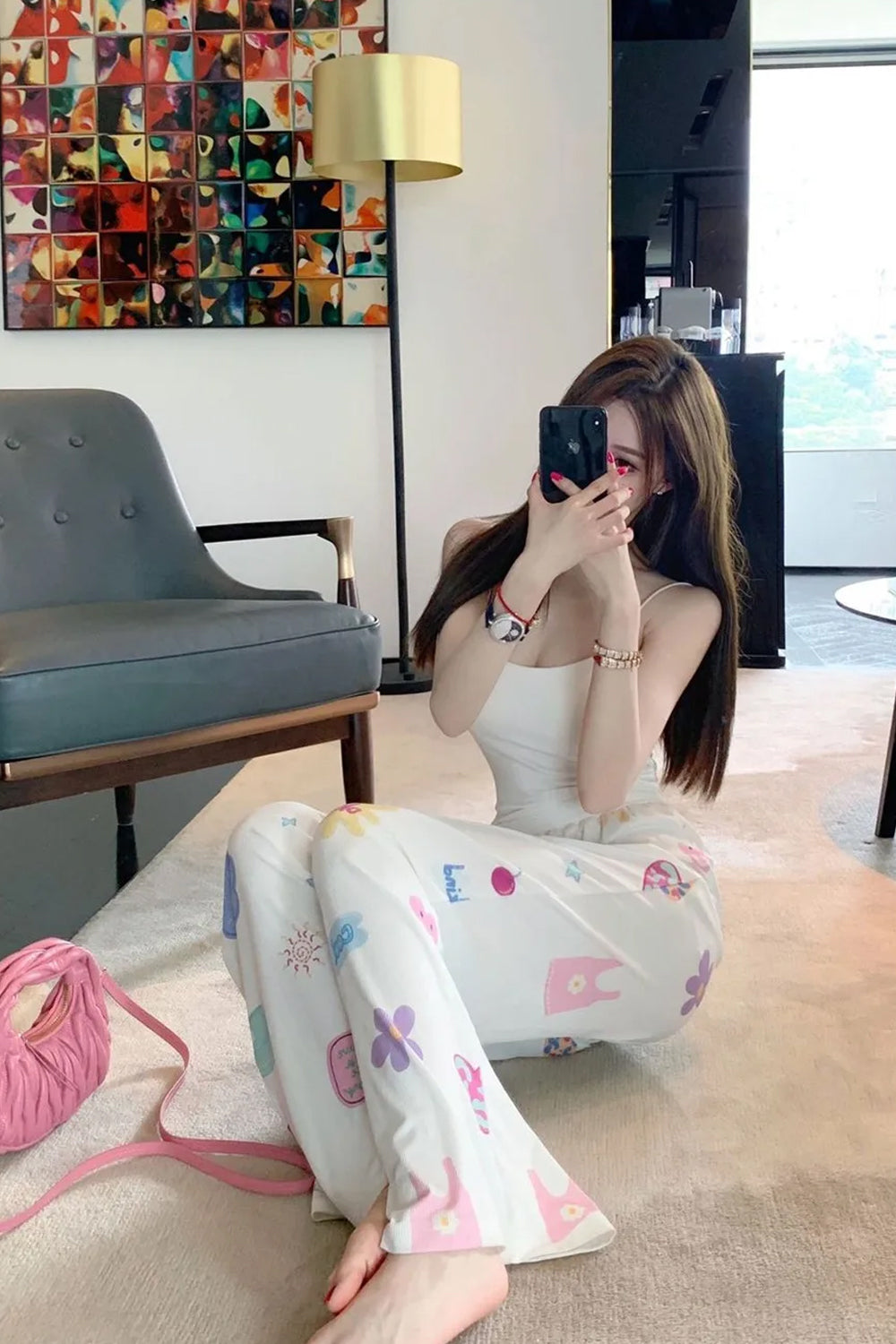 High Waist Cute Pattern Casual Long Pants