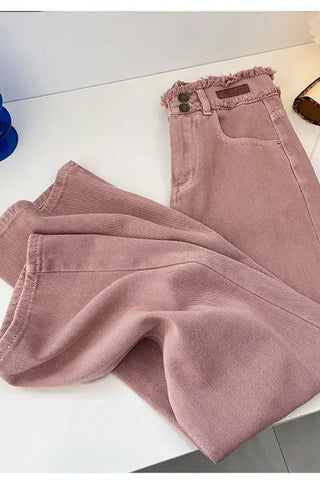 High Waist Retro Pink Long Jeans Pants