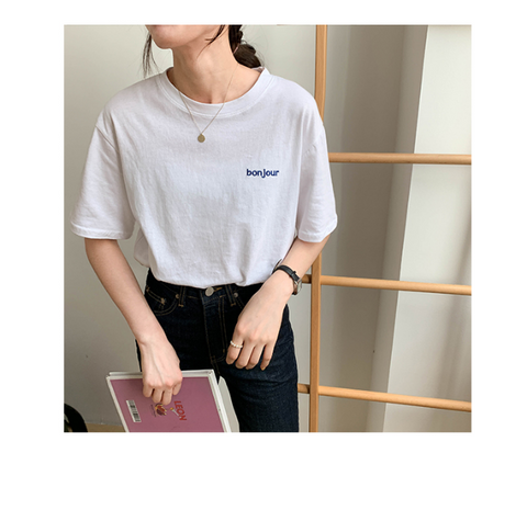 Bonjour Pocket Letter Embroidery Shirt