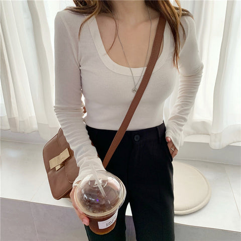 Long Sleeve Square Collar Sexy Shirt