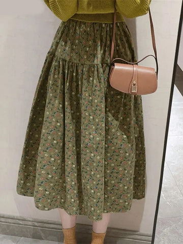 Faldas verdes vintage sencillas con diseño floral en forma de A 