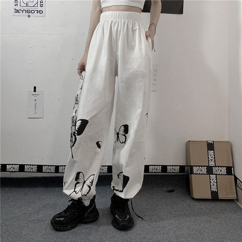 Butterfly Printed Casual White Jogger Sweatpants