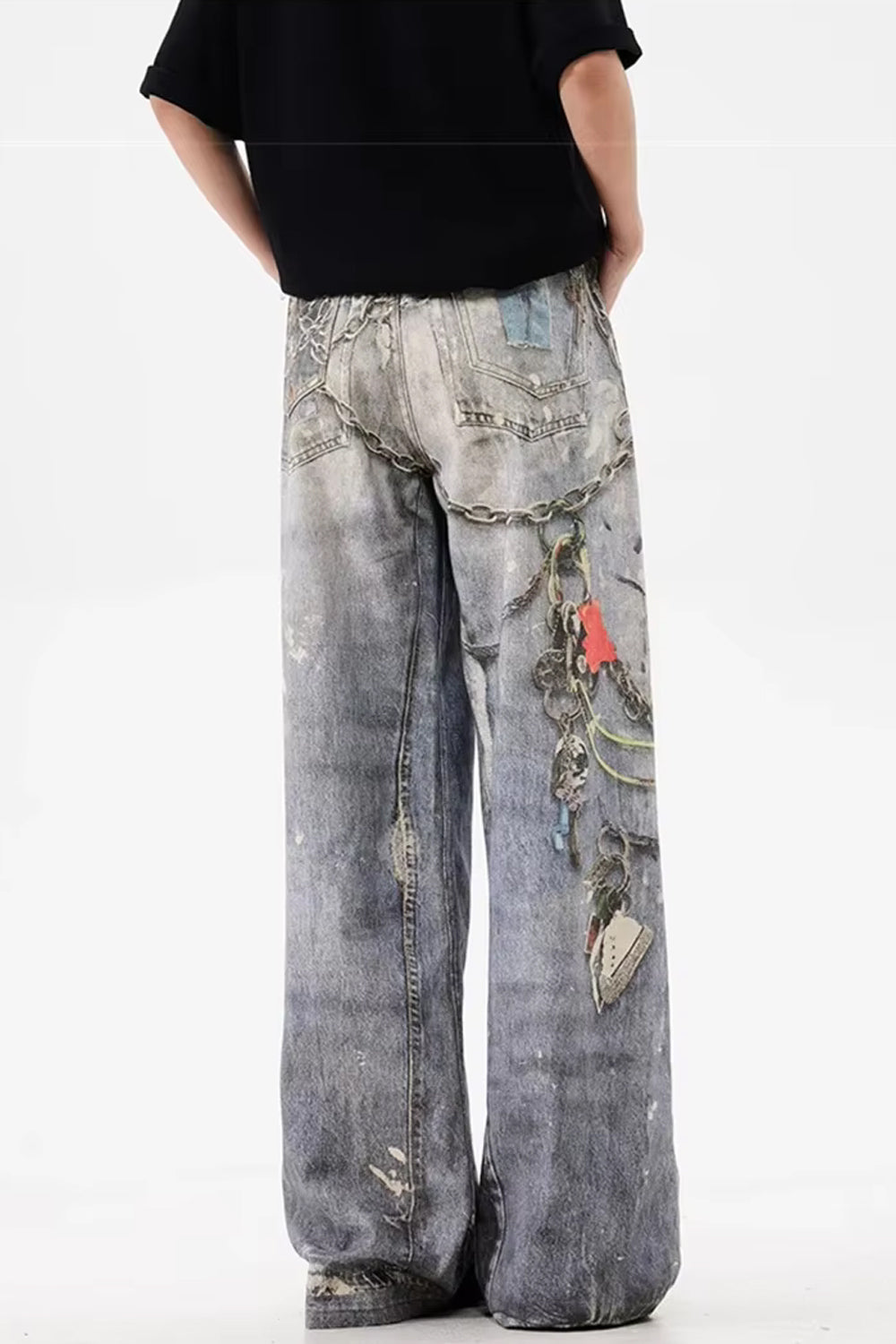 Loose 3D Chain Realistic Printed Jeans Pants