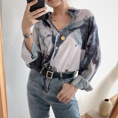 Painting Design Long Sleeve Blouse Shirt