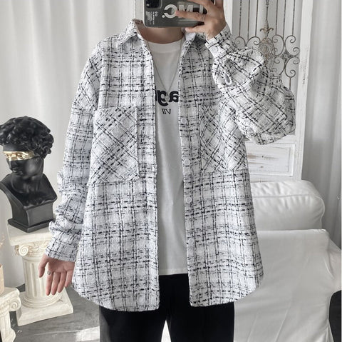 Long Sleeve Loose Casual Plaid Men Shirt