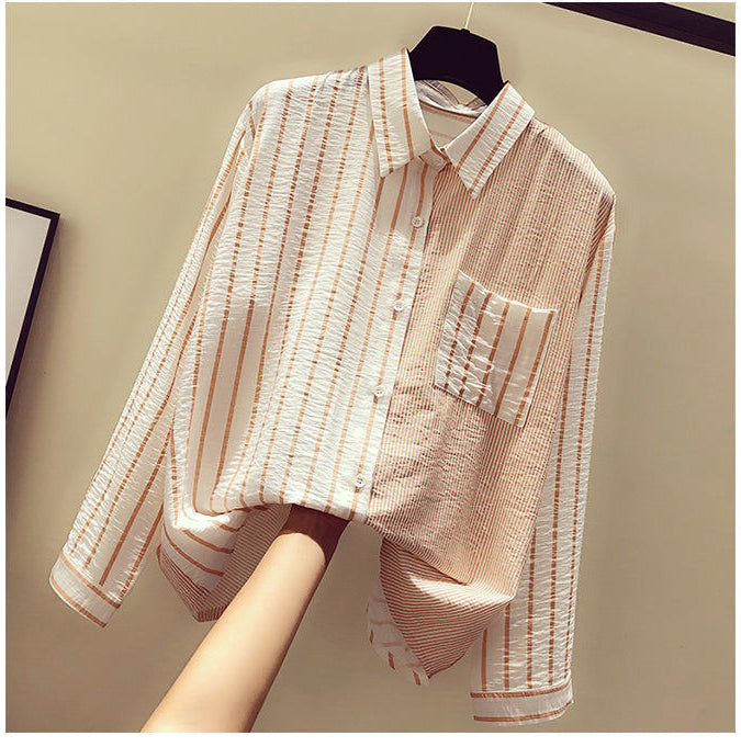 Half Striped Color Elegant Blouse Shirt