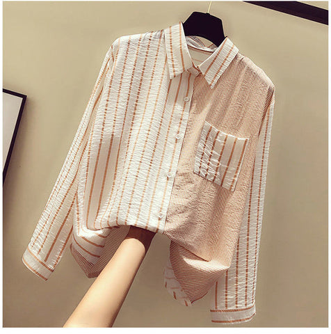 Half Striped Color Elegant Blouse Shirt