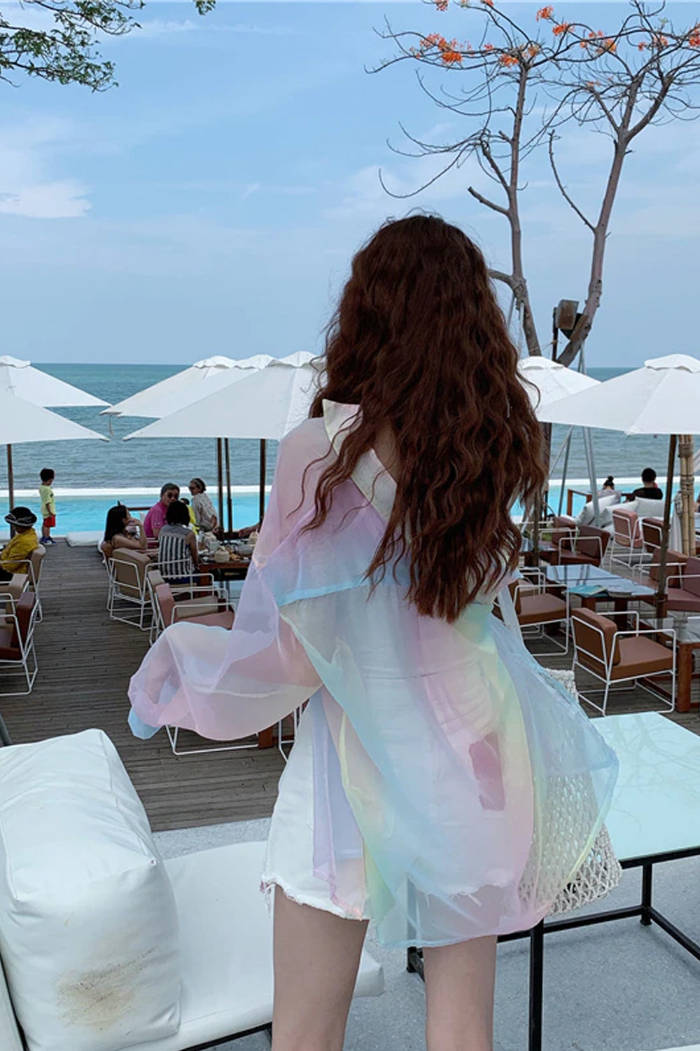 Rainbow Colors Sexy Transparent Blouse Shirt