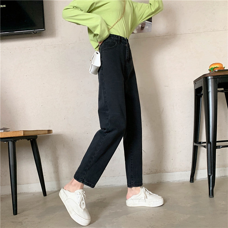 Casual High Waist Straight Long Jeans