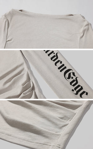 Asymmetric Long Sleeve T-Shirt with Logo Print