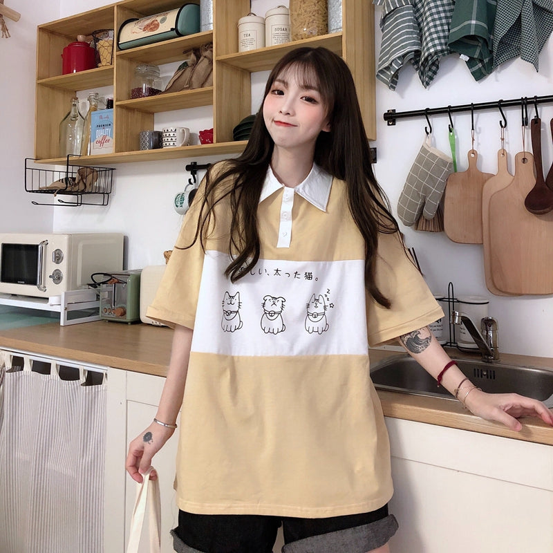 Loose Cat Japanese Printed Collar Shirt