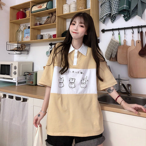 Loose Cat Japanese Printed Collar Shirt