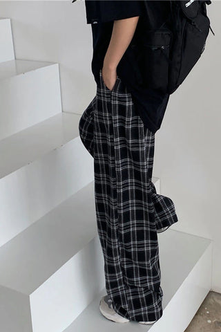 Retro Wide Leg Loose Plaid Pants