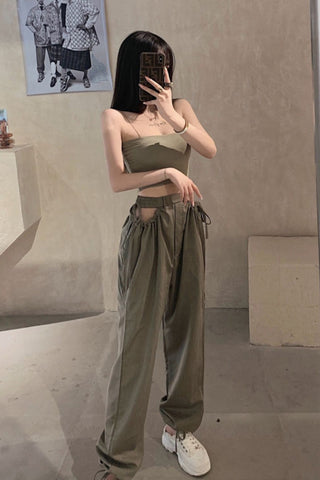 High Waist Tassel Hollow Out Jogger Pants