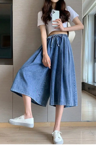 High Waist Elastic Oversize Denim Shorts