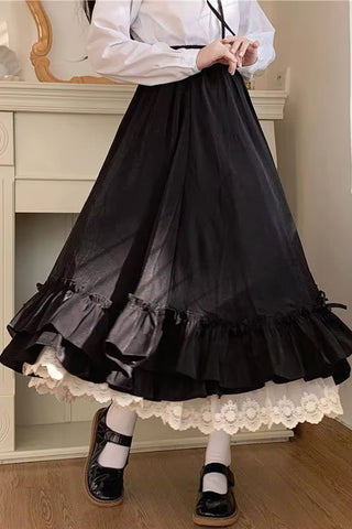 High Waist A-Line Ankle Length Ruffles Pleated Skirts