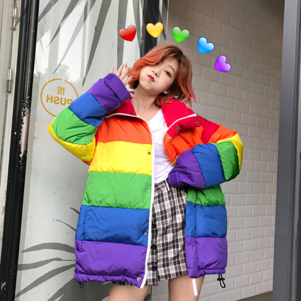 Rainbow Striped Coat Parka Jacket