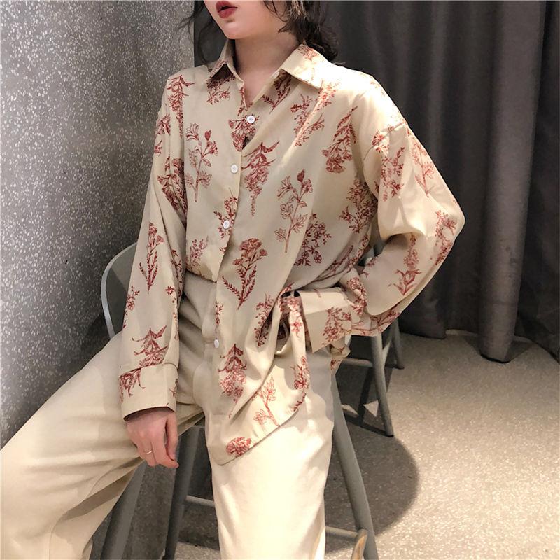 Flower Printed Retro Slim Loose Blouse Shirt