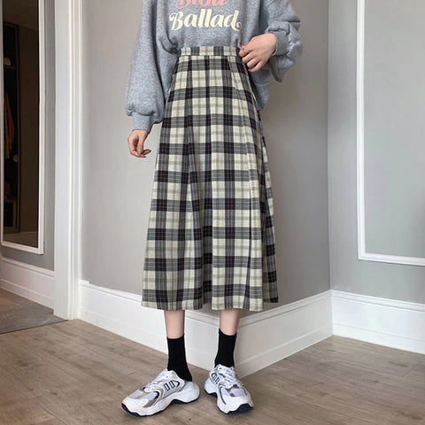 Casual Plaid A-Line Loose Long Skirts