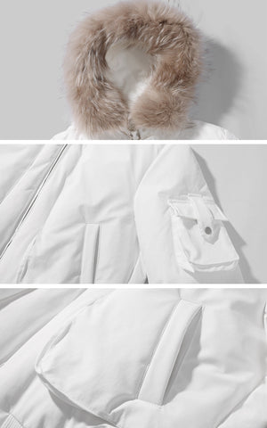 Cropped Puffer Jacket with Detachable Faux Fur Hood
