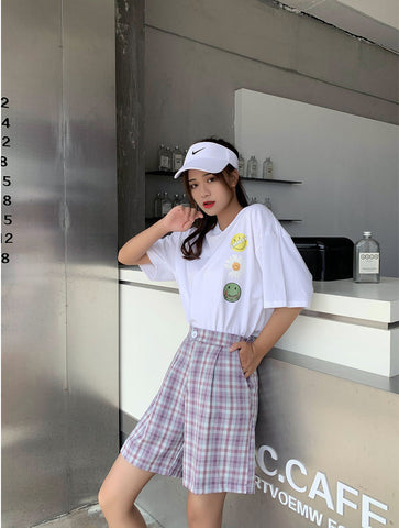 High Waist Vintage Plaid Shorts Pants