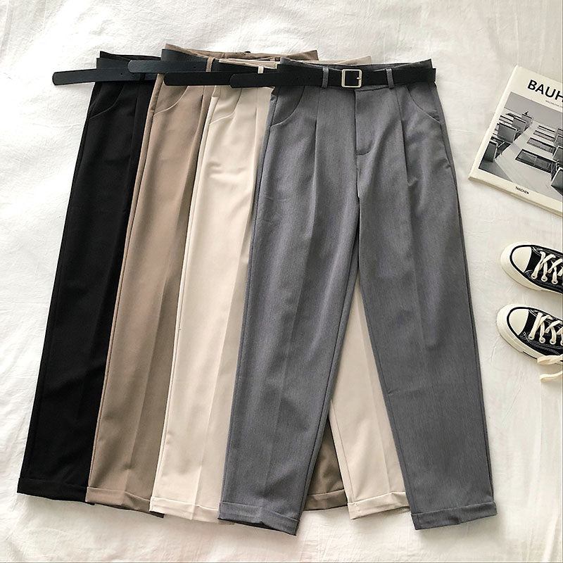 High Waist Elegant Straight Long Pants With Belt