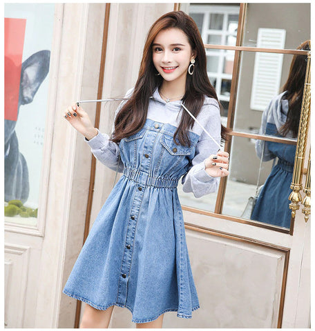 Denim Patchwork Hooded Dress