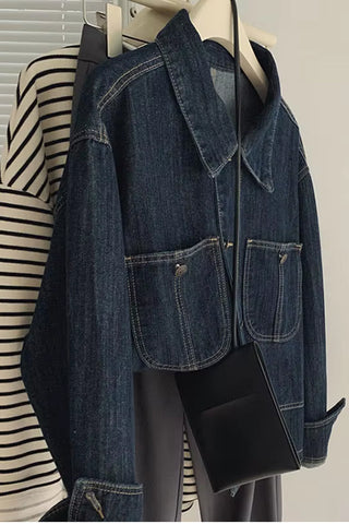 Long Sleeve Vintage Lapel Collar Jeans Jacket