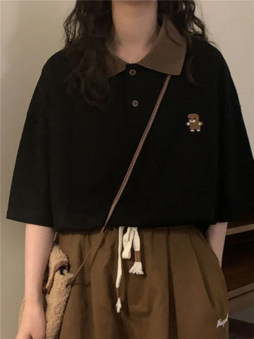 Short Sleeve Retro Pocket Embroidered Collar Shirts