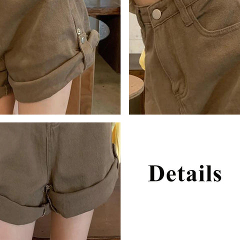 Vintage Solid Crimping Brown Shorts Jeans
