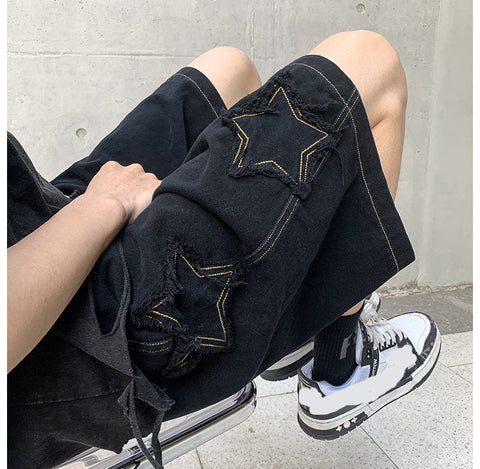Stars Patchwork Embroidered Shorts Pants