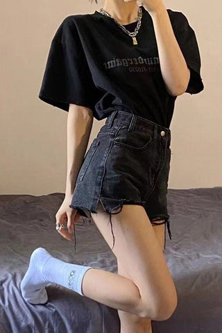 Sexy Retro Tassel Black Jeans Shorts