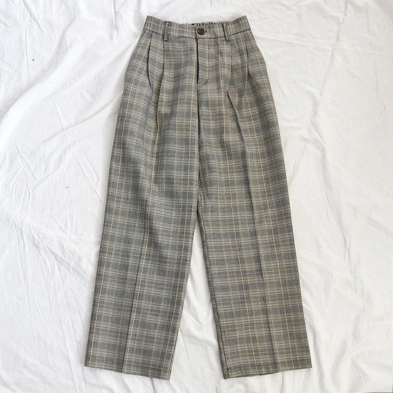 High Waist Vintage Retro Plaid Office Pants