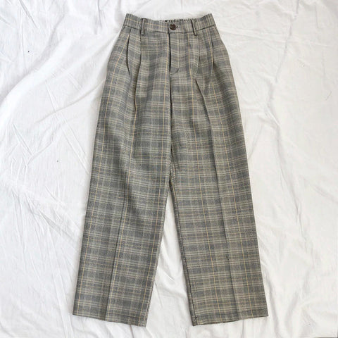 High Waist Vintage Retro Plaid Office Pants