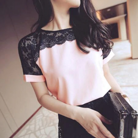 Lace Blouse Short Sleeve Shirt