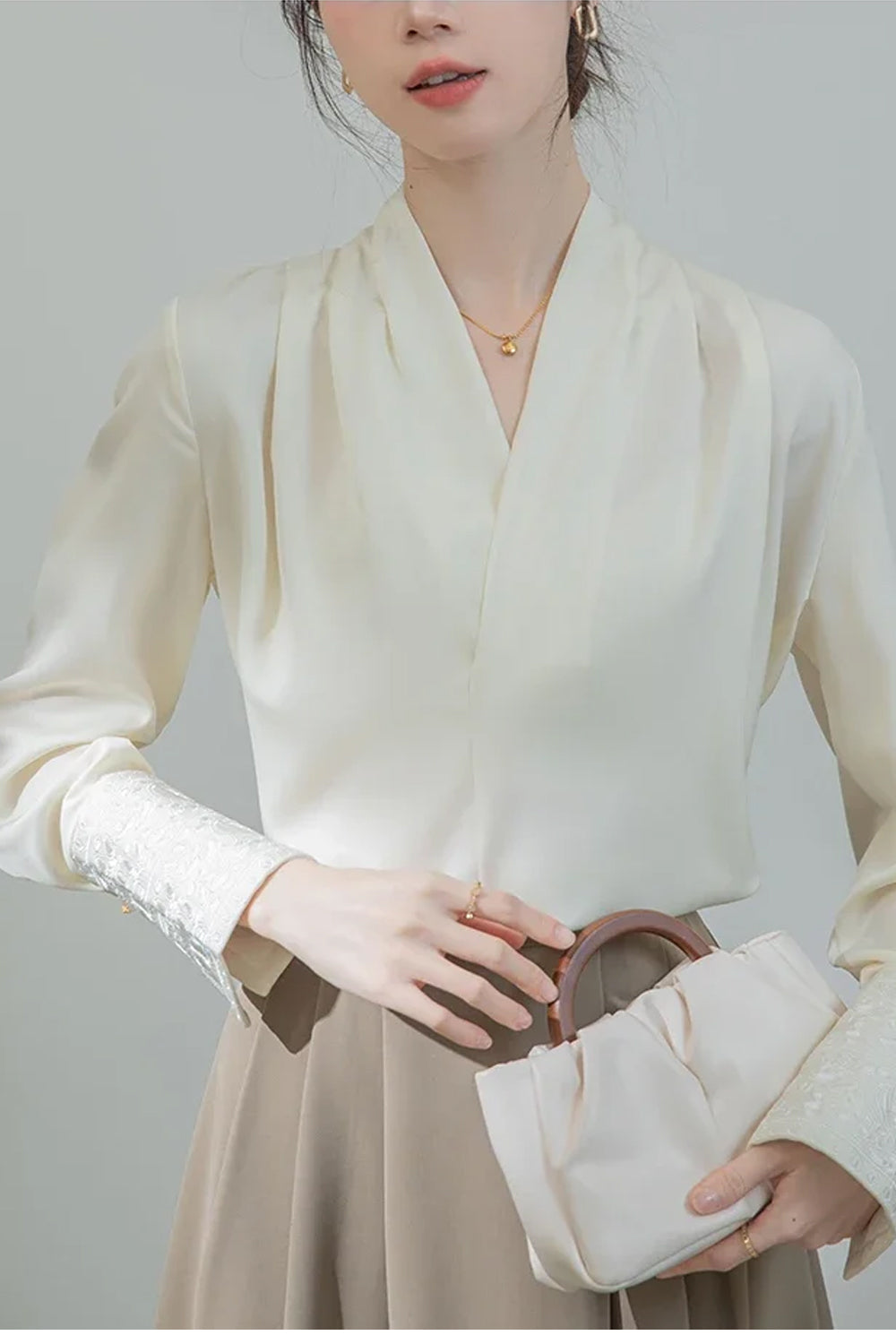 Long Sleeve Cross Neck Elegant Office Blouse Shirt