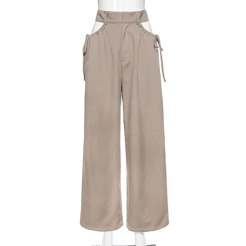 High Waist Hollow Out Tassel Wide Leg Pants