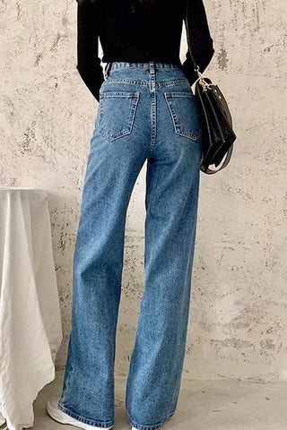 Lockere Retro-Jeans mit hoher Taille und weitem Bein 