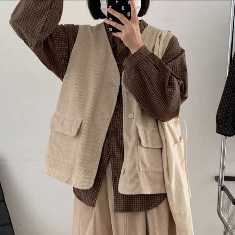 Retro Corduroy Vest Sleeveless Sweater