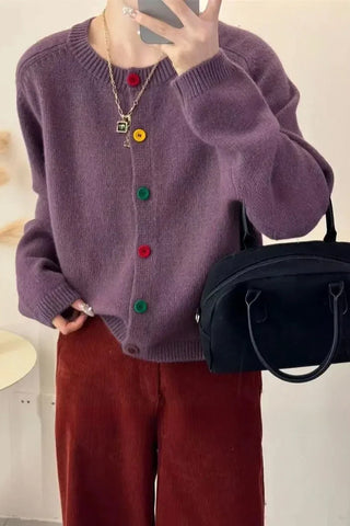 Long Sleeve Colorful Buton Cardigan Sweater
