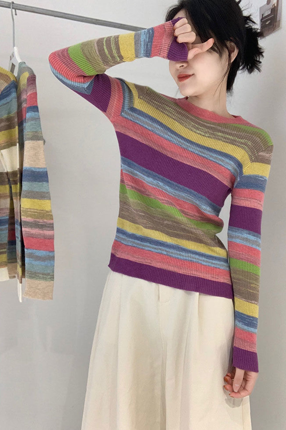 Soft Stretchy Multicolor Striped Sweater