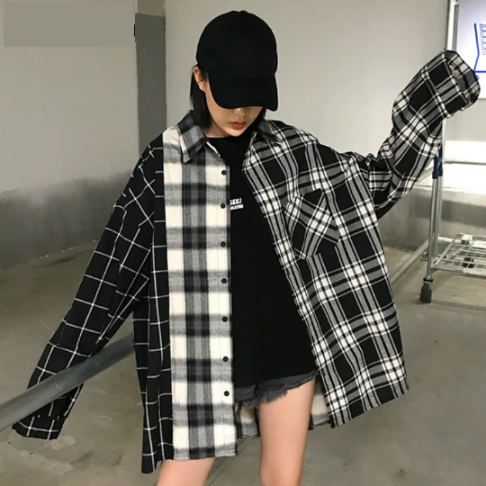 3 Color Long Sleeve Shirts Plaid Patchwork