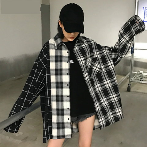 3 Color Long Sleeve Shirts Plaid Patchwork