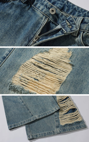 Distressed Wide-Leg Denim Pants