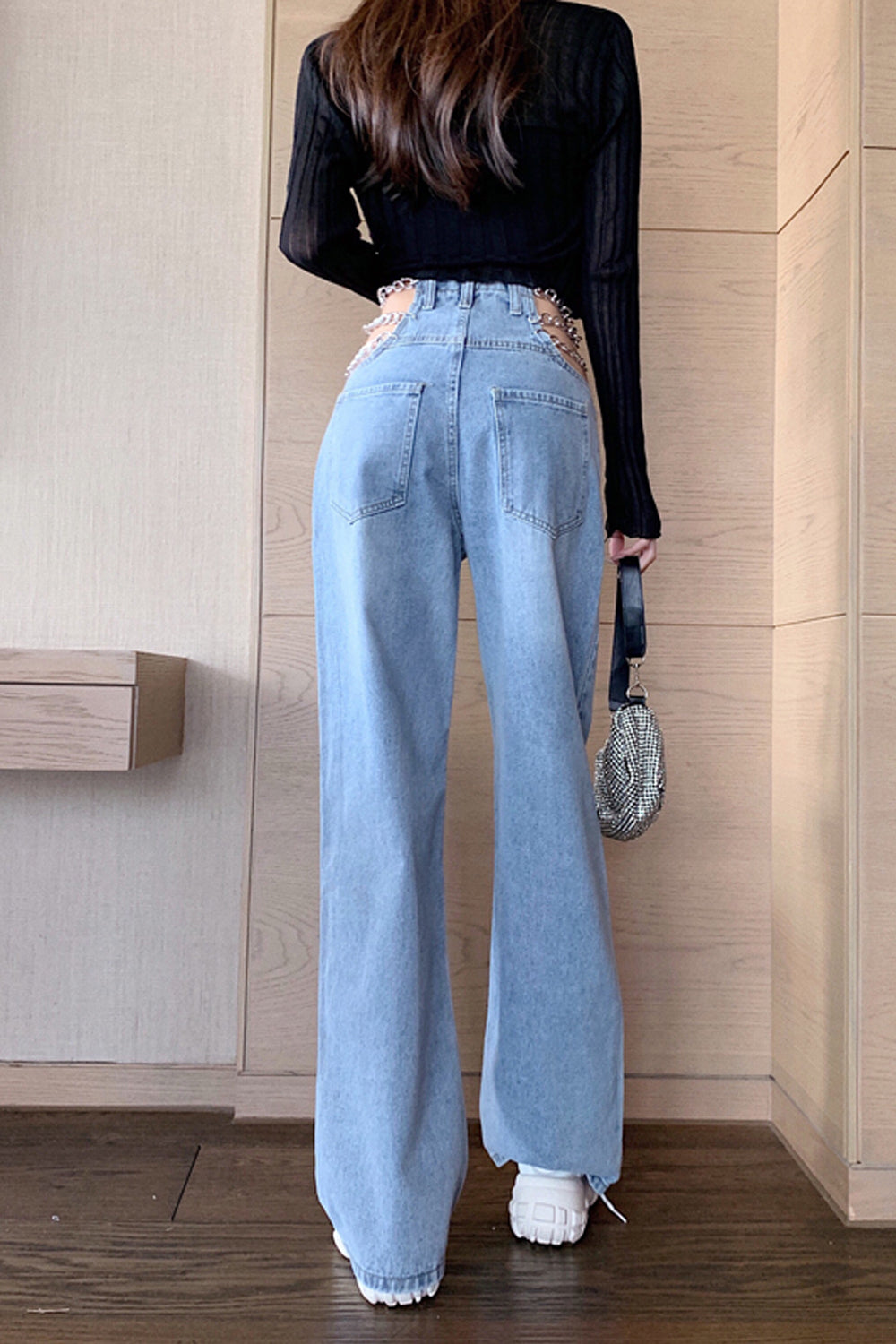 Chain Waist Casual Long Jeans Pants