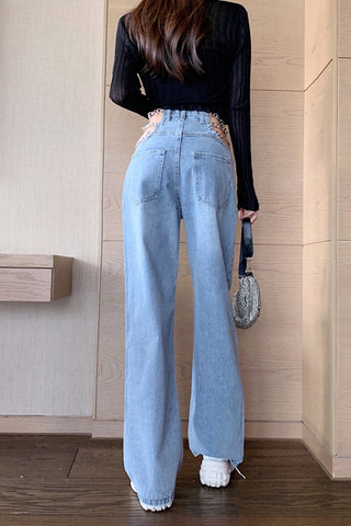 Chain Waist Casual Long Jeans Pants