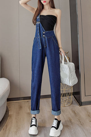 Casual One Shoulder Jeans Jumpsuits